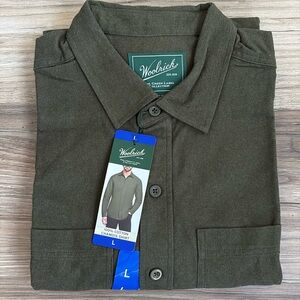 Woolrich Men's 100% Cotton Chamois Button Shirt Green Shammy Large L New